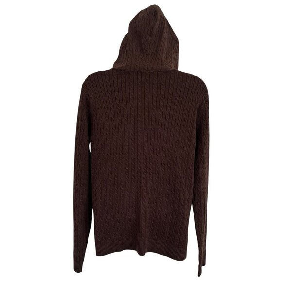 Womens Brown Ribbed Cable Knit Hooded Sweater Small Zip Dark Academia 90s Y2K - Picture 4 of 9